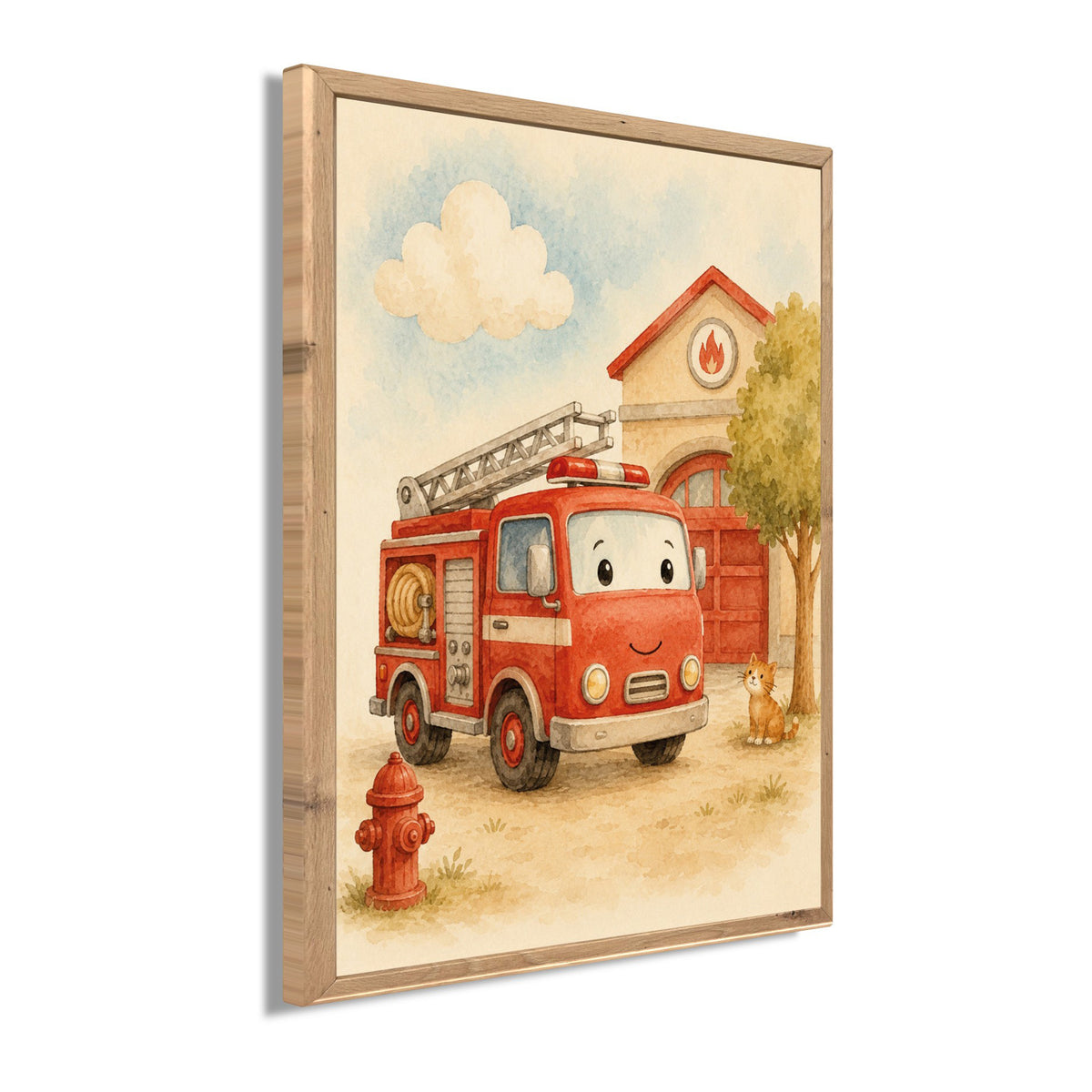 Wandbild gerahmt FEUERWEHR 30x40 cm - Kindermotiv - Seitenansicht