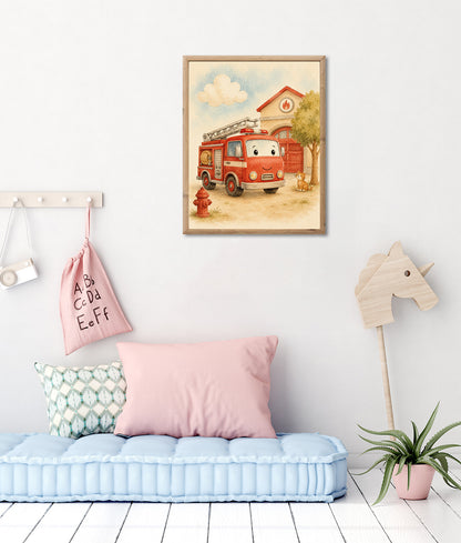 Wandbild gerahmt FEUERWEHR 30x40 cm - Kindermotiv - Ambiente 1
