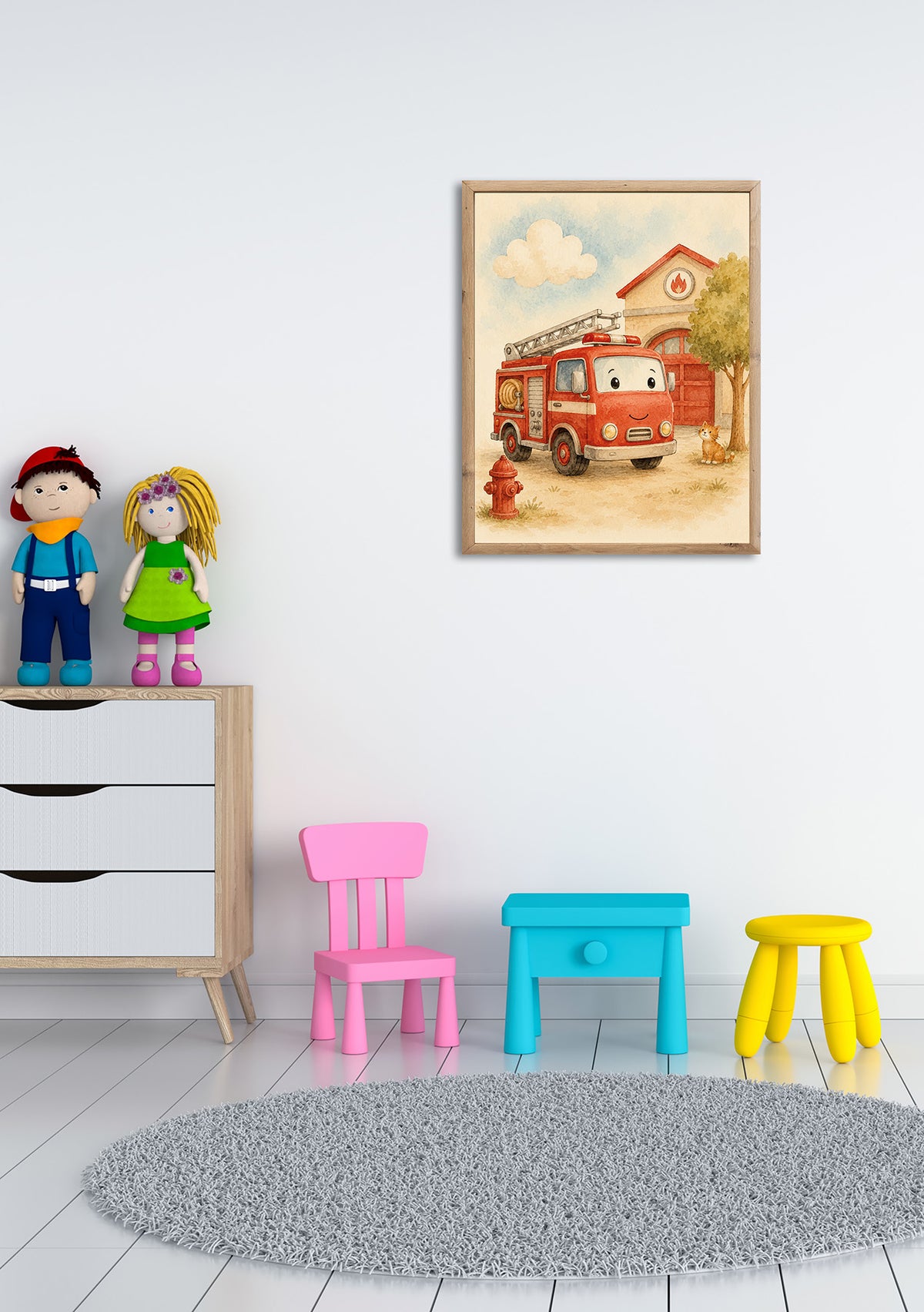Wandbild gerahmt FEUERWEHR 30x40 cm - Kindermotiv - Ambiente 2