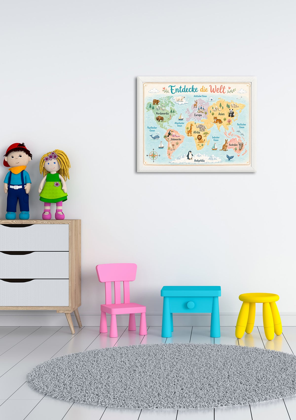 Wandbild gerahmt ENTDECKE DIE WELT 30x40 cm - Kindermotiv - Ambiente 2