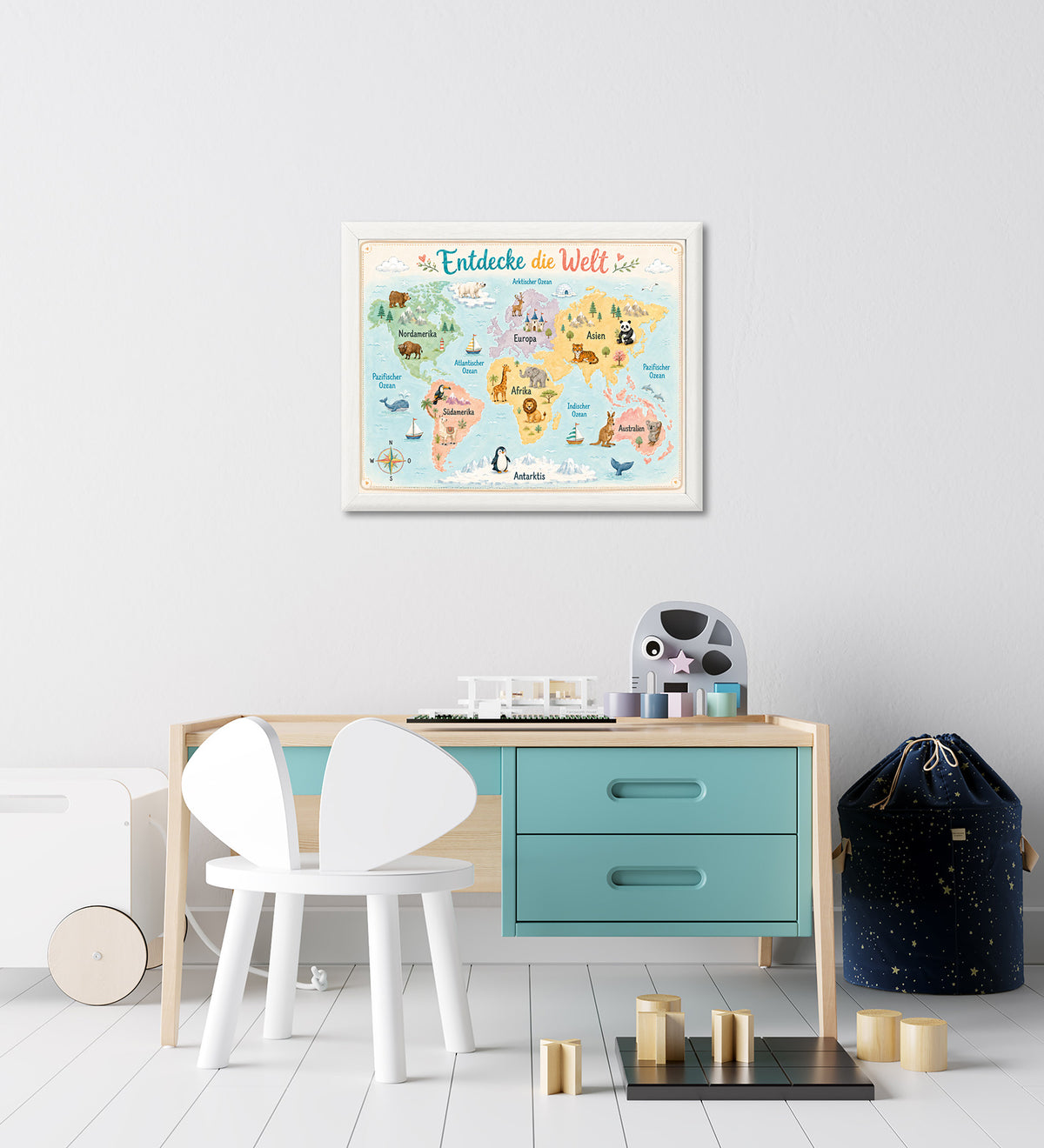 Wandbild gerahmt ENTDECKE DIE WELT 30x40 cm - Kindermotiv - Ambiente 3