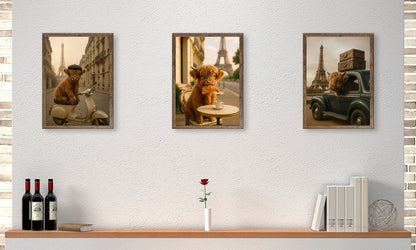 3er-Set gerahmte Bilder HOCHLANDRIND PARIS 3x30x40 cm – Lustige Wanddeko - Ambiente 1