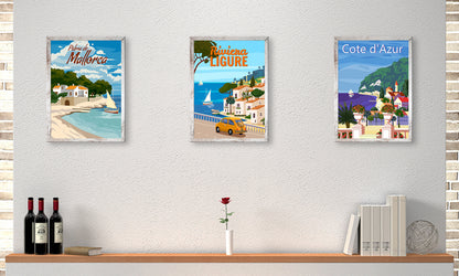 3er-Set gerahmte Bilder URLAUB REISE 3x30x40 cm – Retro Wanddeko bunt - Ambiente 1