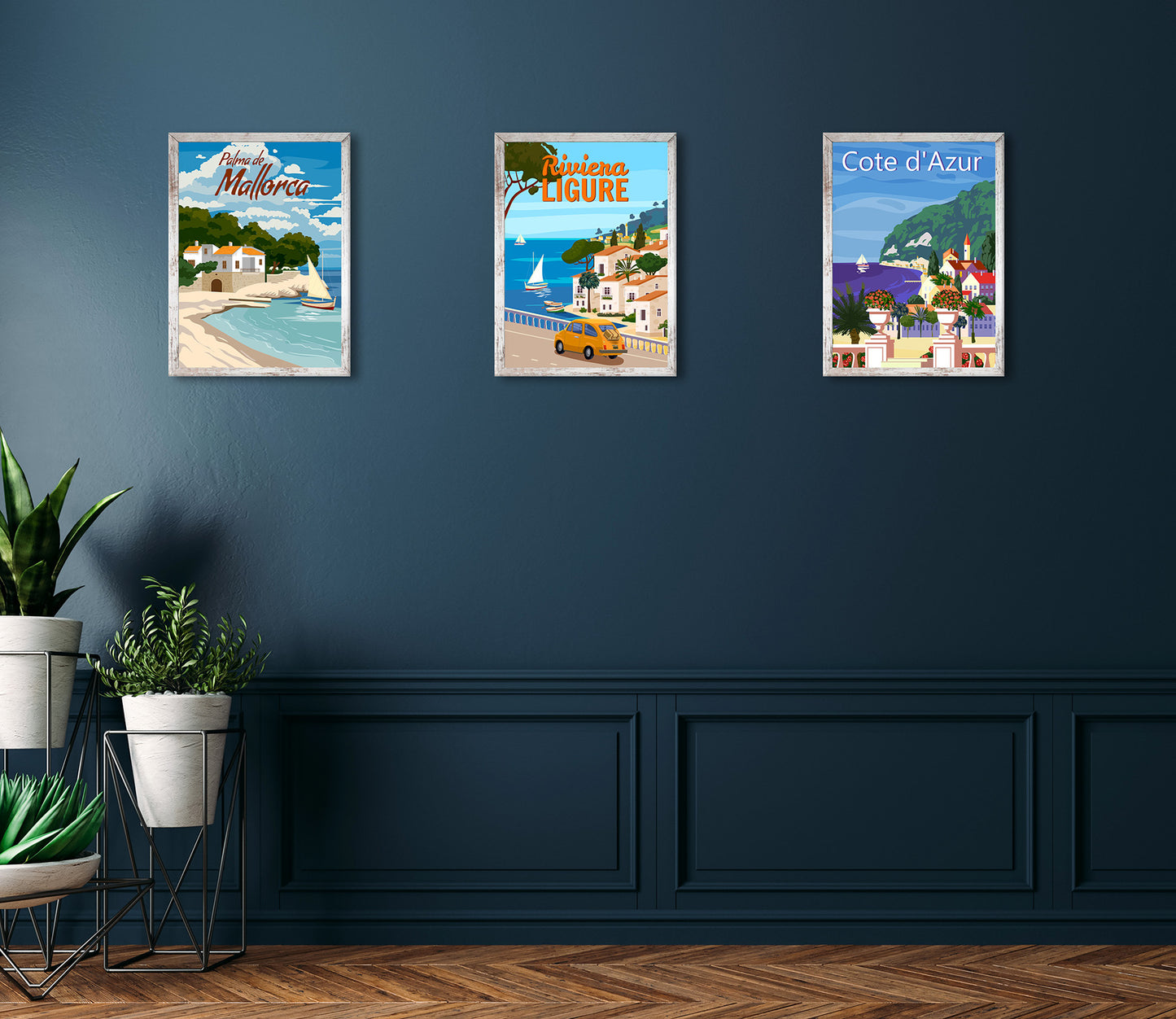 3er-Set gerahmte Bilder URLAUB REISE 3x30x40 cm – Retro Wanddeko bunt - Ambiente 2