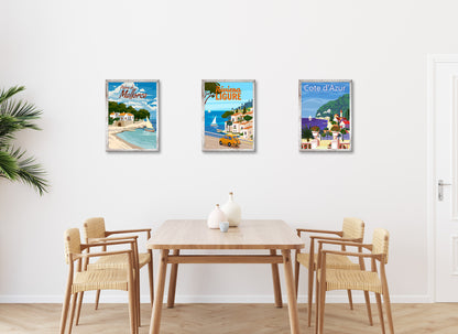 3er-Set gerahmte Bilder URLAUB REISE 3x30x40 cm – Retro Wanddeko bunt - Ambiente 3