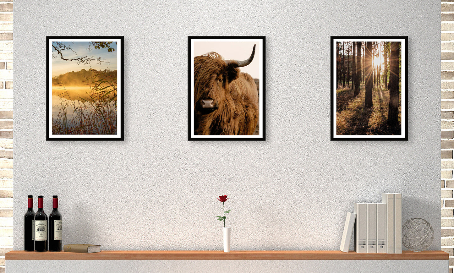 3er-Set gerahmte Bilder NATUR HOCHLANDRIND 3x30x40 cm – Rustikale Deko - Ambiente 1