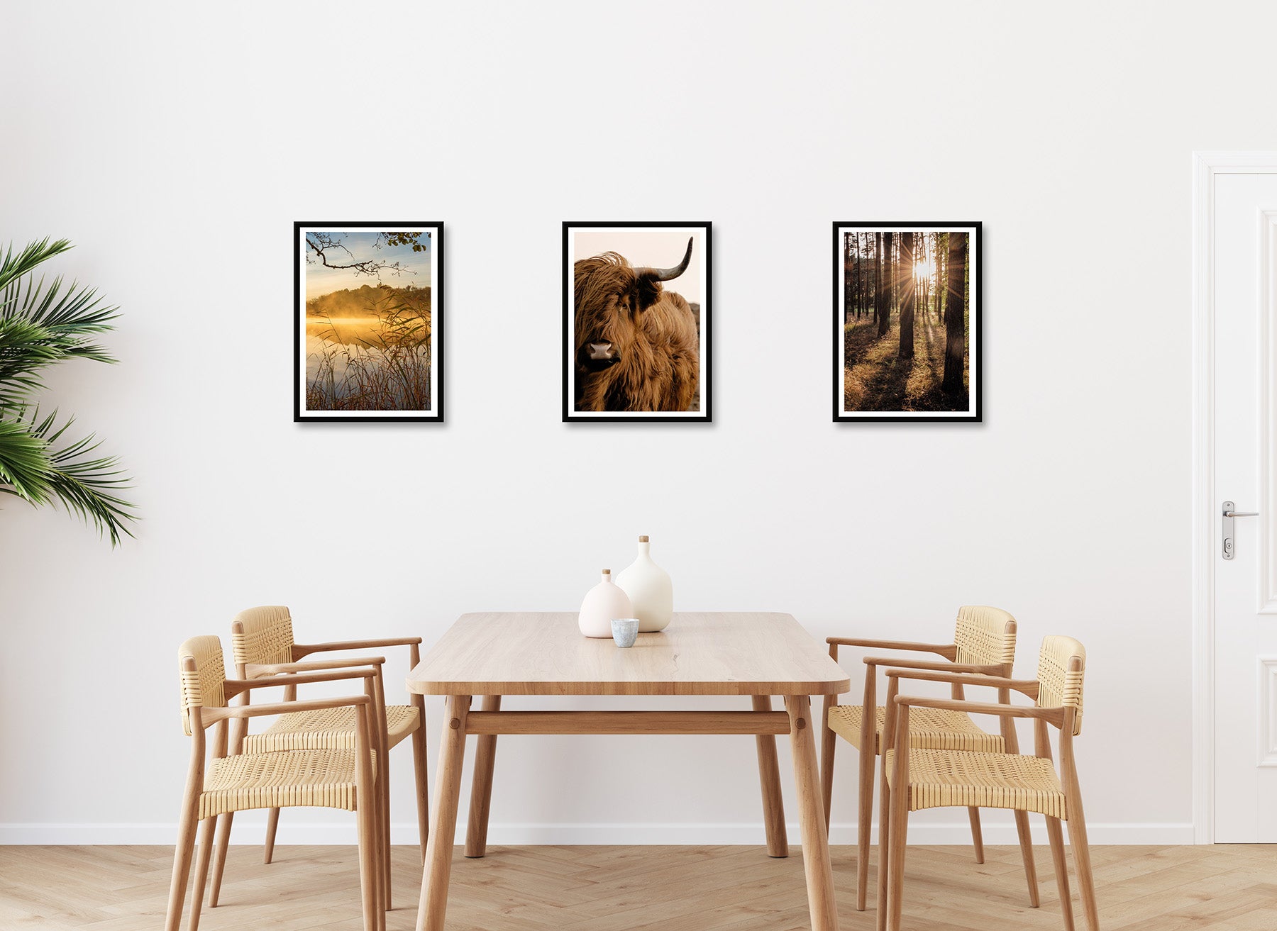 3er-Set gerahmte Bilder NATUR HOCHLANDRIND 3x30x40 cm – Rustikale Deko - Ambiente 3