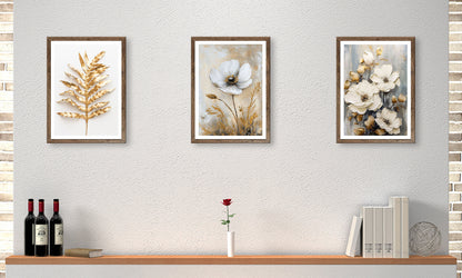3er-Set gerahmte Bilder BLUMEN GOLD 3x30x40 cm – Elegante Wanddeko - Ambiente 1