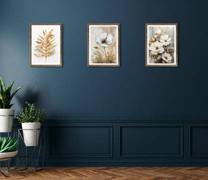 3er-Set gerahmte Bilder BLUMEN GOLD 3x30x40 cm – Elegante Wanddeko - Ambiente 2