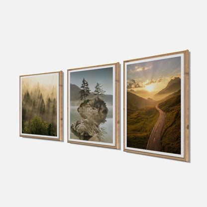3er-Set gerahmte Bilder LANDSCHAFT BERGE 3x30x40 cm – Natur Wandbilder - Seitenansicht