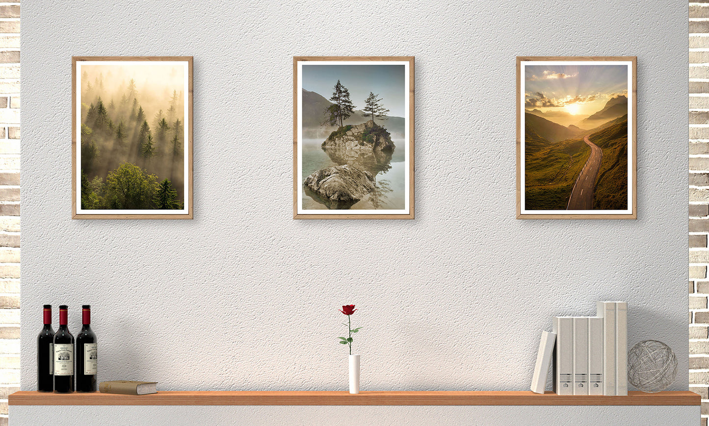 3er-Set gerahmte Bilder LANDSCHAFT BERGE 3x30x40 cm – Natur Wandbilder - Ambiente 1