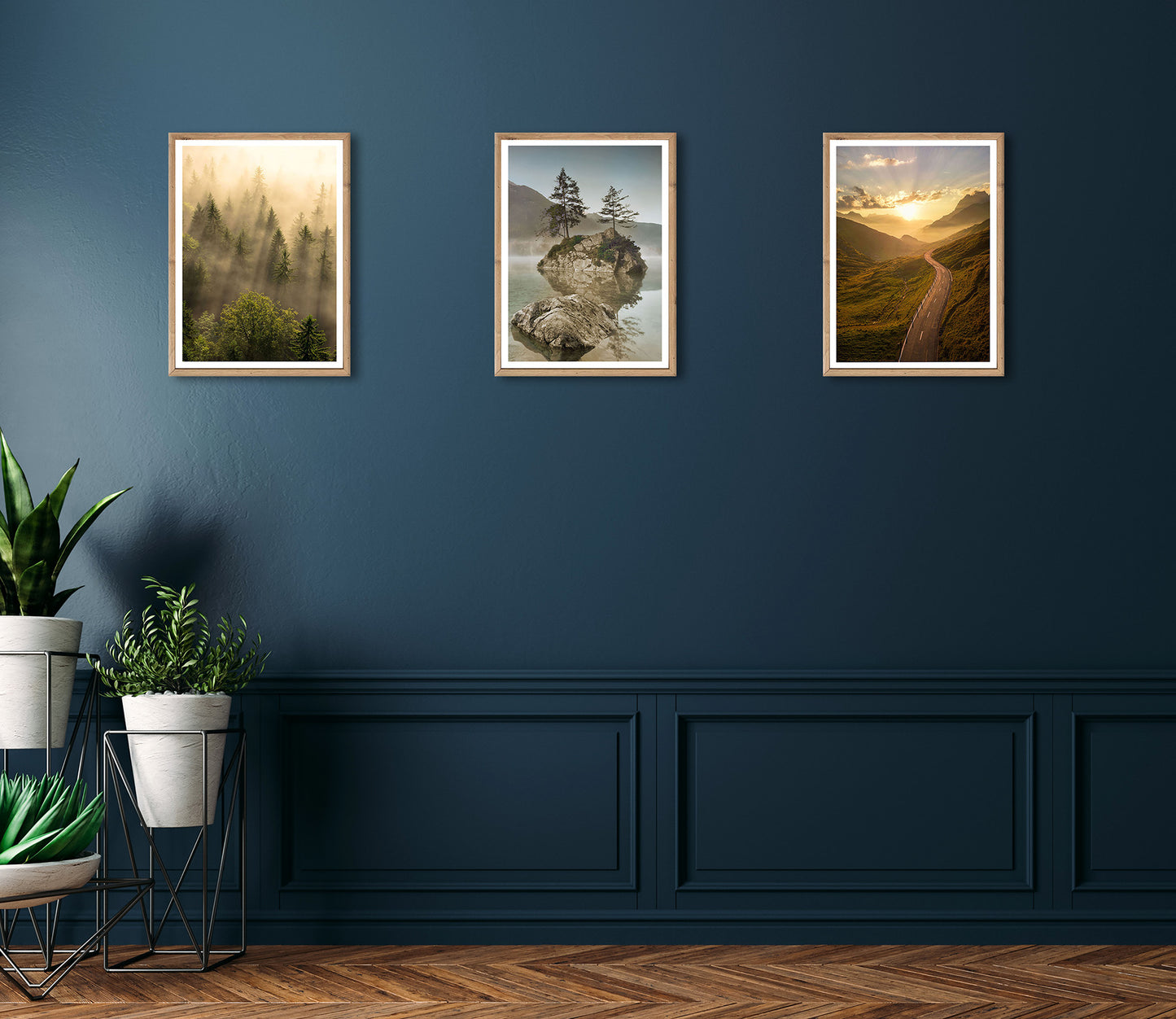 3er-Set gerahmte Bilder LANDSCHAFT BERGE 3x30x40 cm – Natur Wandbilder - Ambiente 2