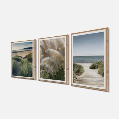 3er-Set gerahmte Bilder STRAND PAMPAS 3x30x40 cm – Boho Wanddeko Natur - Seitenansicht