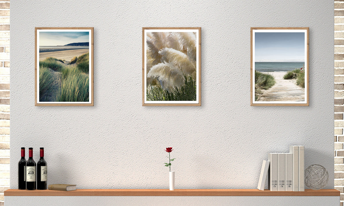 3er-Set gerahmte Bilder STRAND PAMPAS 3x30x40 cm – Boho Wanddeko Natur - Ambiente 1