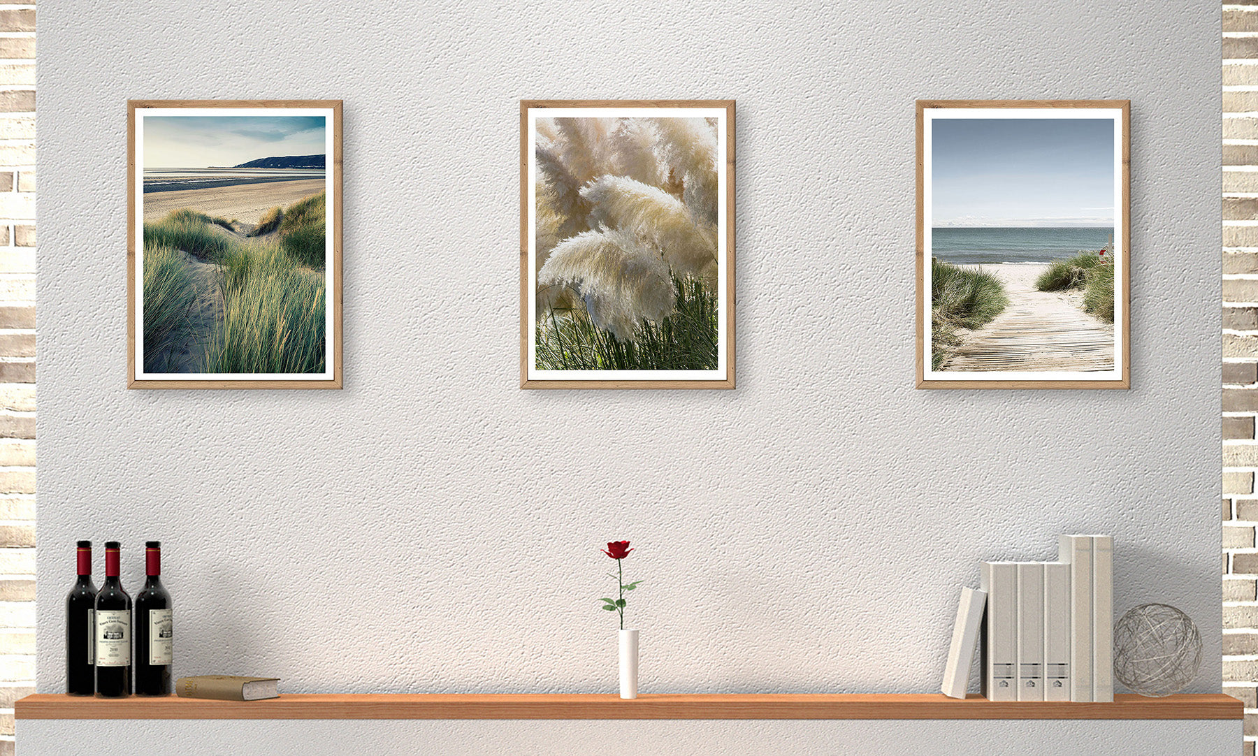 3er-Set gerahmte Bilder STRAND PAMPAS 3x30x40 cm – Boho Wanddeko Natur - Ambiente 1