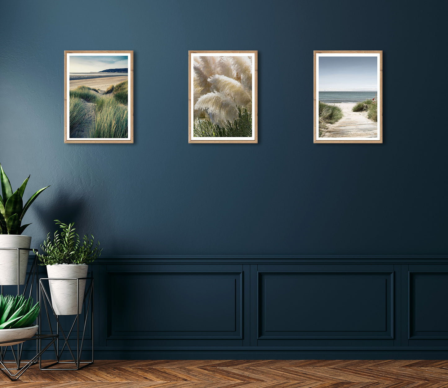 3er-Set gerahmte Bilder STRAND PAMPAS 3x30x40 cm – Boho Wanddeko Natur - Ambiente 2