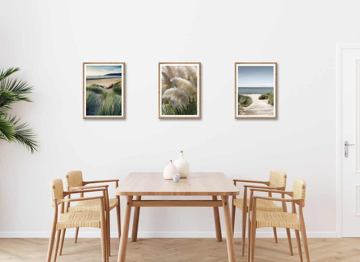 3er-Set gerahmte Bilder STRAND PAMPAS 3x30x40 cm – Boho Wanddeko Natur - Ambiente 3