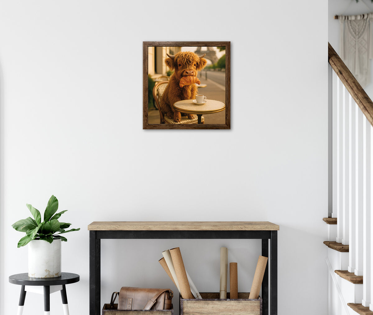 Wandbild gerahmt HOCHLANDRIND IN PARIS 35x35 cm – Tierbild Natur Wanddeko - Ambiente 2