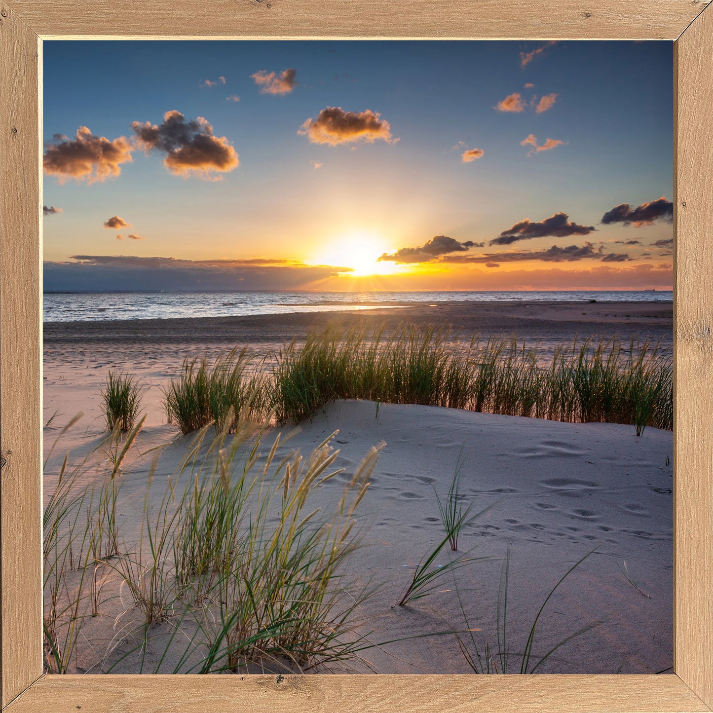 Wandbild gerahmt STRAND BEI SONNENAUFGANG 35x35 cm – Natur Wanddeko modern