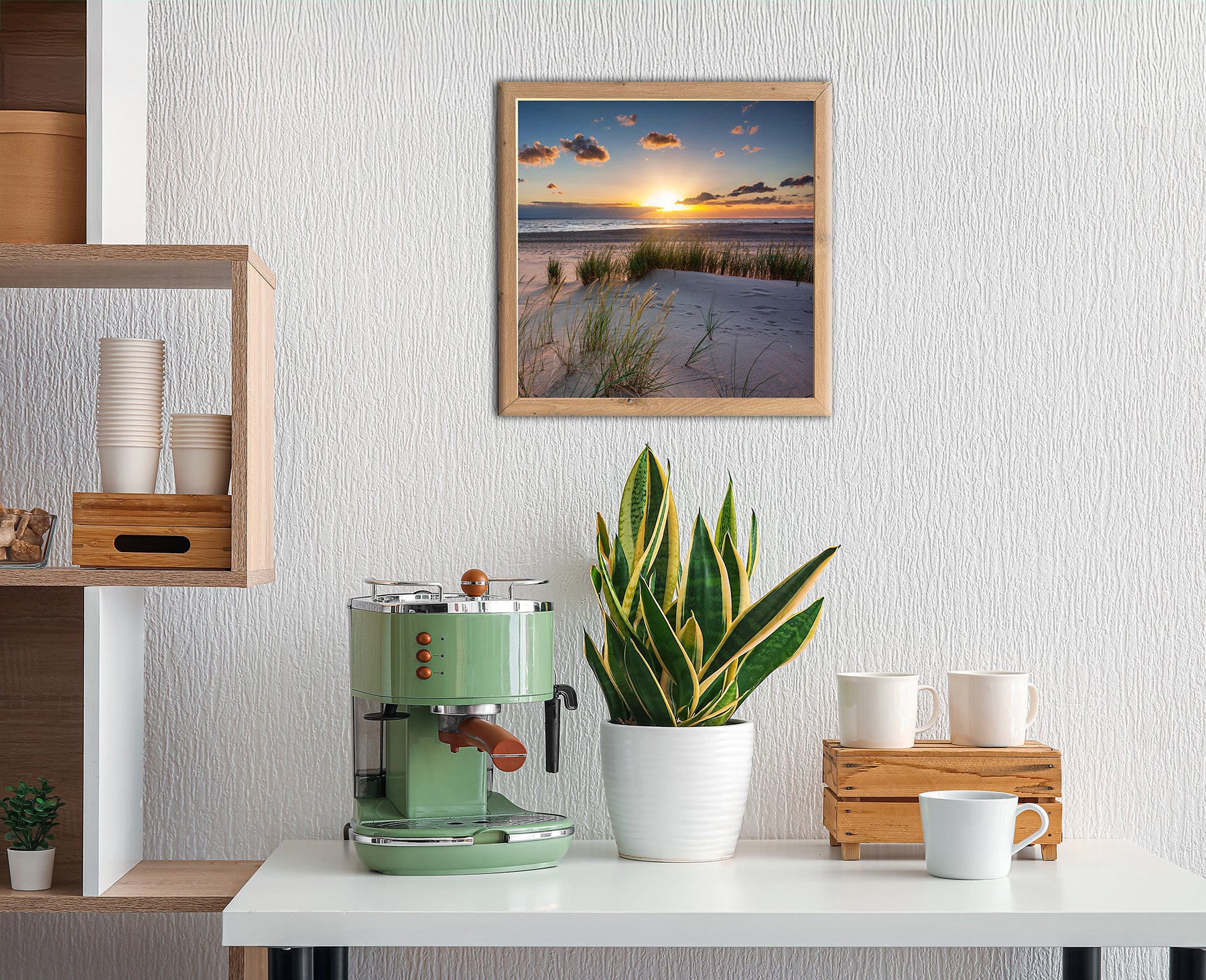 Wandbild gerahmt STRAND BEI SONNENAUFGANG 35x35 cm – Natur Wanddeko modern - Ambiente 1