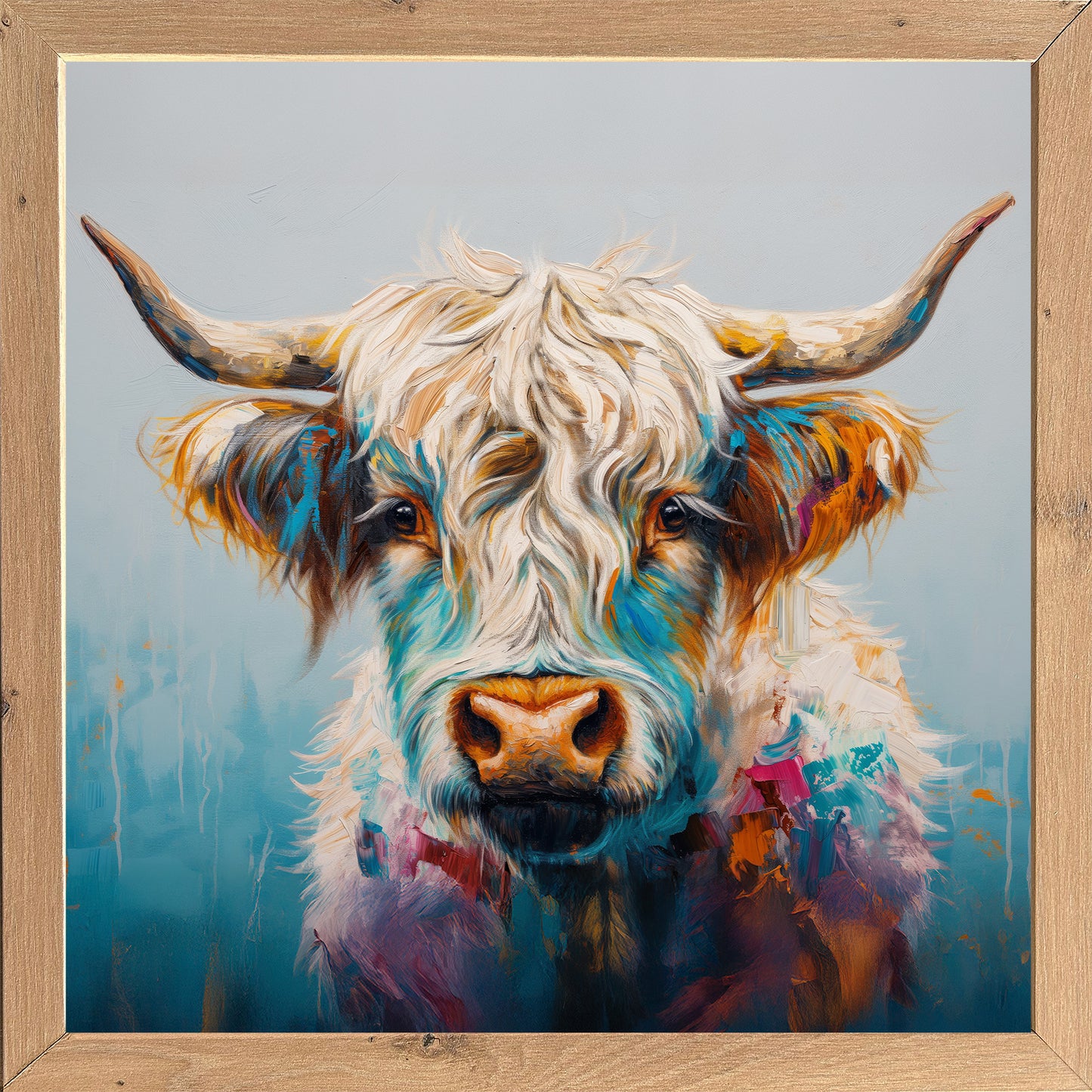 Wandbild gerahmt BUNTES HOCHLANDRIND 35x35 cm – Tierbild Natur Wanddeko modern