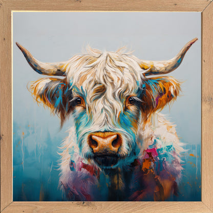 Wandbild gerahmt BUNTES HOCHLANDRIND 35x35 cm – Tierbild Natur Wanddeko modern