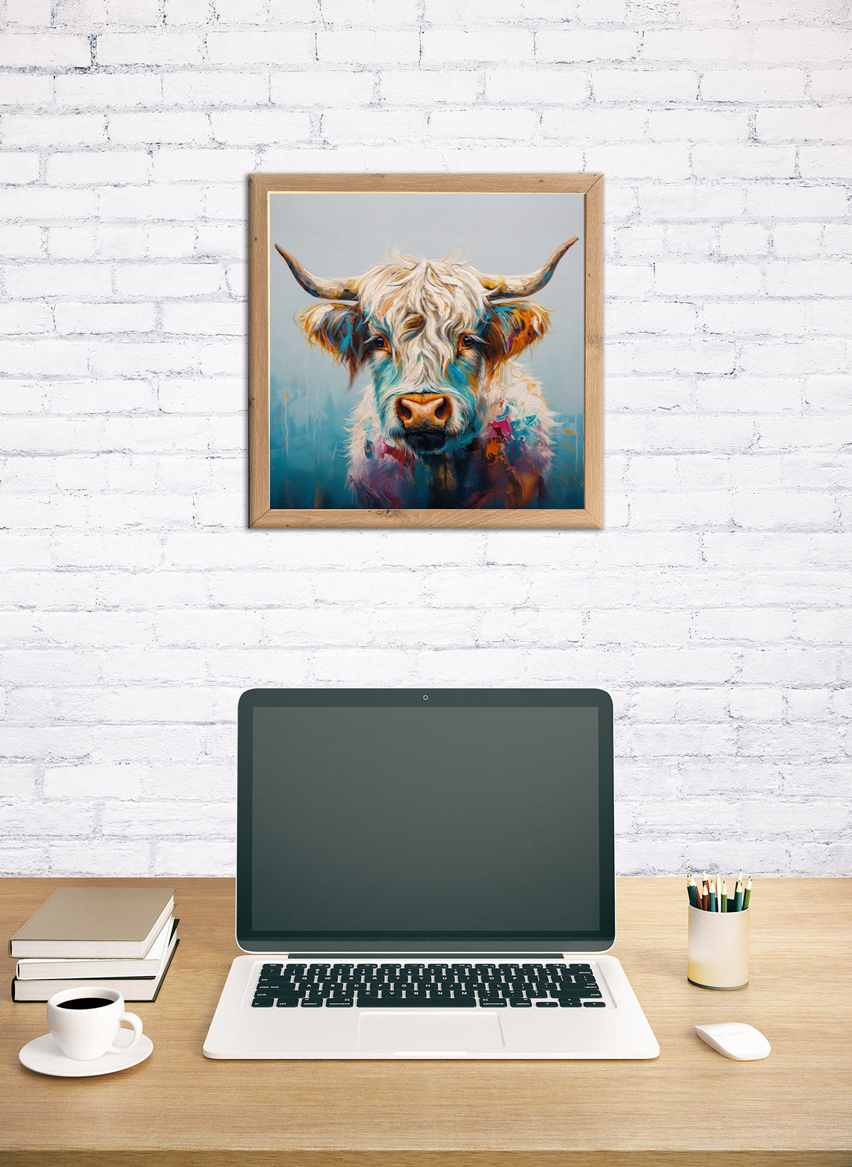 Wandbild gerahmt BUNTES HOCHLANDRIND 35x35 cm – Tierbild Natur Wanddeko modern - Ambiente 3
