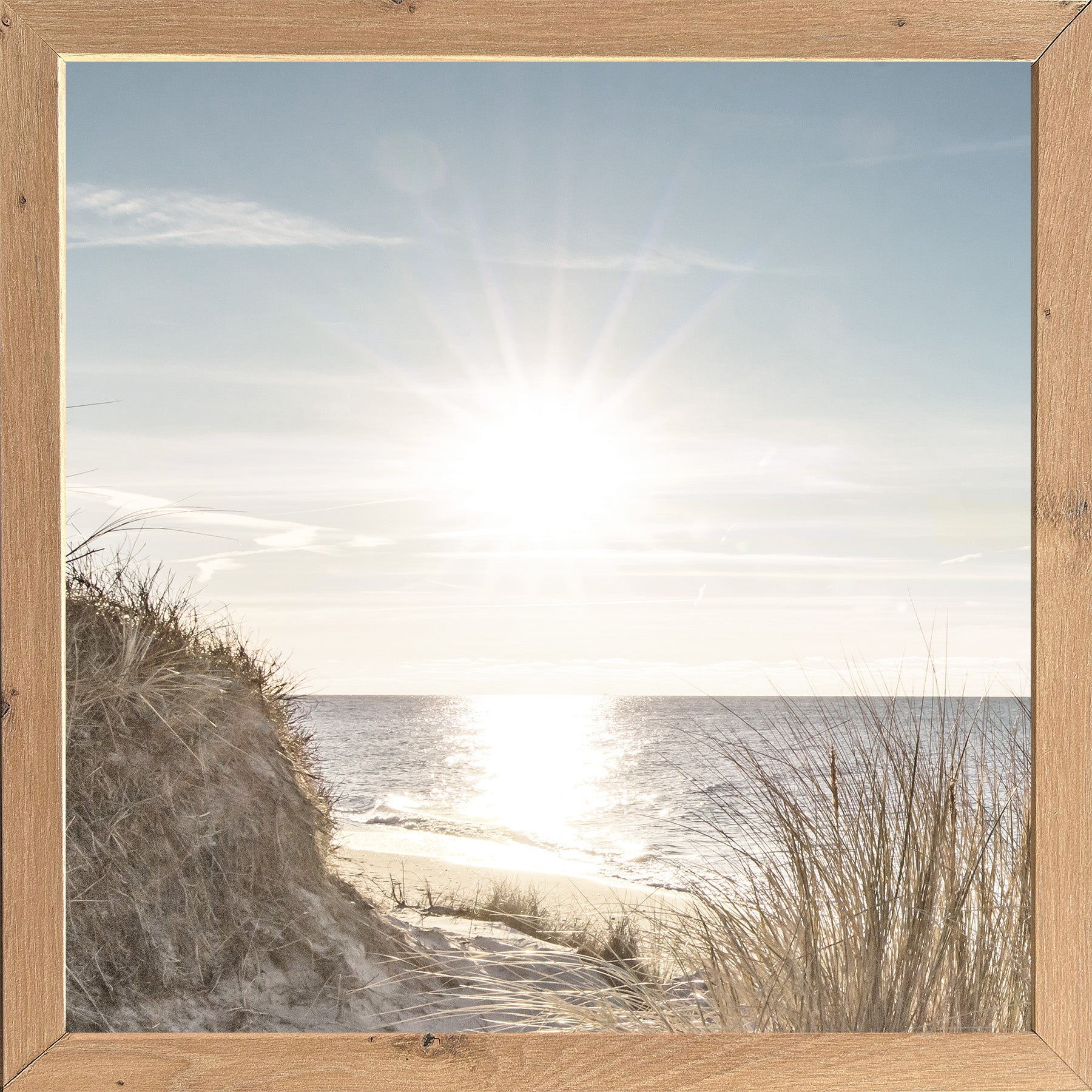 Wandbild gerahmt STRANDSONNE 35x35 cm – Natur Wanddeko modern