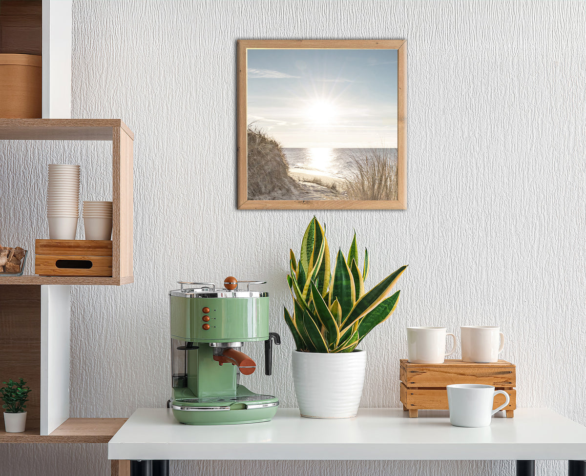 Wandbild gerahmt STRANDSONNE 35x35 cm – Natur Wanddeko modern - Ambiente 1