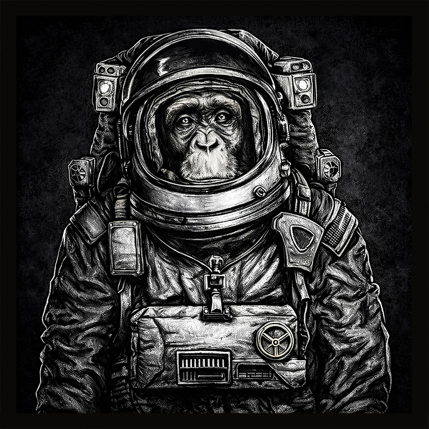 Wandbild gerahmt ASTRONAUT SCHIMPANSE 35x35 cm – Tierbild Natur Wanddeko
