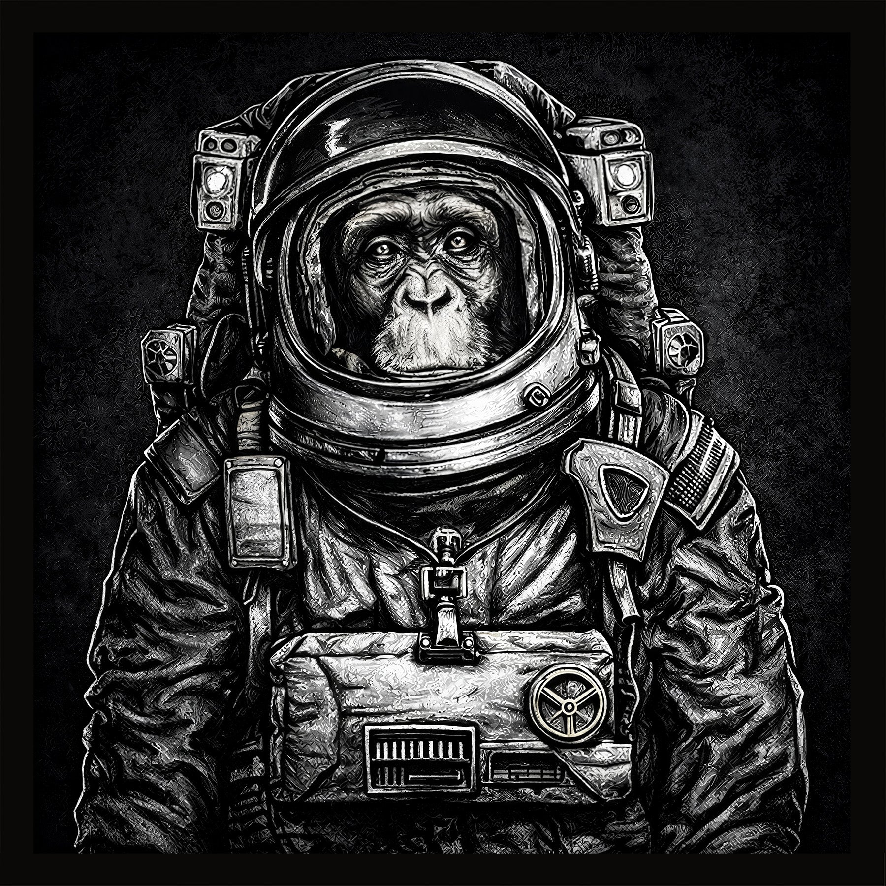Wandbild gerahmt ASTRONAUT SCHIMPANSE 35x35 cm – Tierbild Natur Wanddeko