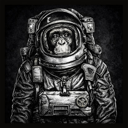 Wandbild gerahmt ASTRONAUT SCHIMPANSE 35x35 cm – Tierbild Natur Wanddeko