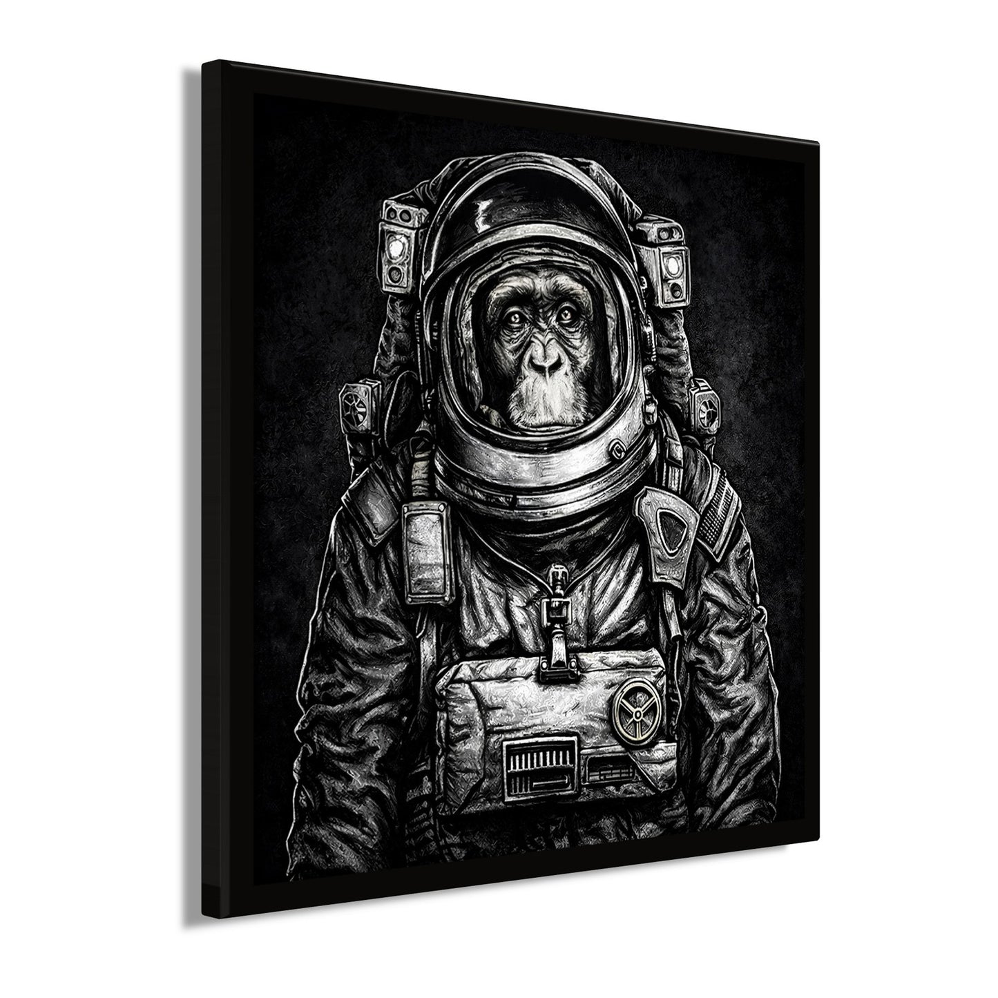 Wandbild gerahmt ASTRONAUT SCHIMPANSE 35x35 cm – Tierbild Natur Wanddeko - Seitenansicht