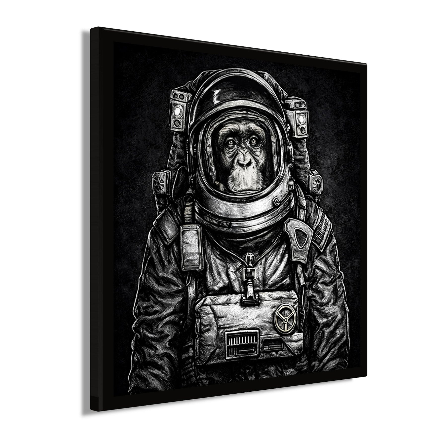 Wandbild gerahmt ASTRONAUT SCHIMPANSE 35x35 cm – Tierbild Natur Wanddeko - Seitenansicht