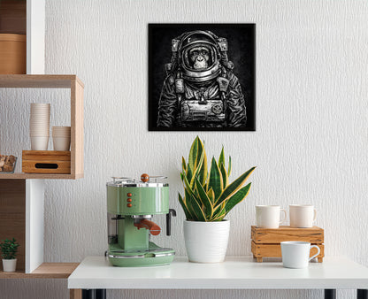 Wandbild gerahmt ASTRONAUT SCHIMPANSE 35x35 cm – Tierbild Natur Wanddeko - Ambiente 1