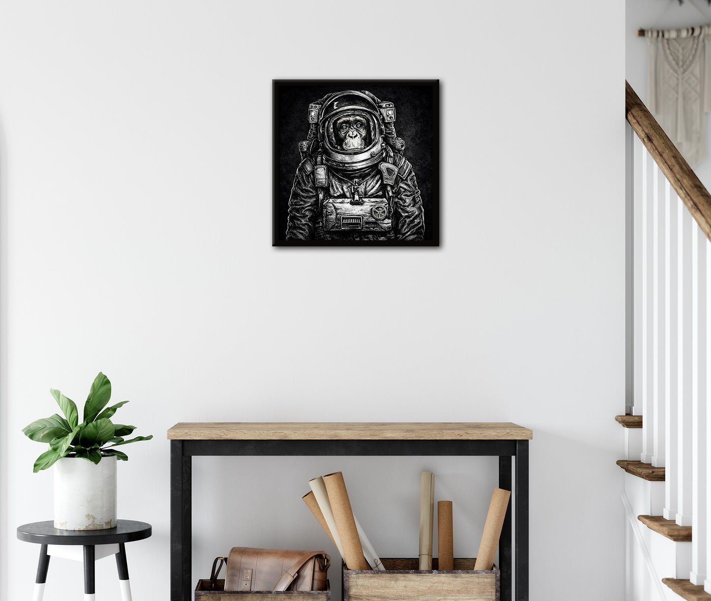 Wandbild gerahmt ASTRONAUT SCHIMPANSE 35x35 cm – Tierbild Natur Wanddeko - Ambiente 2