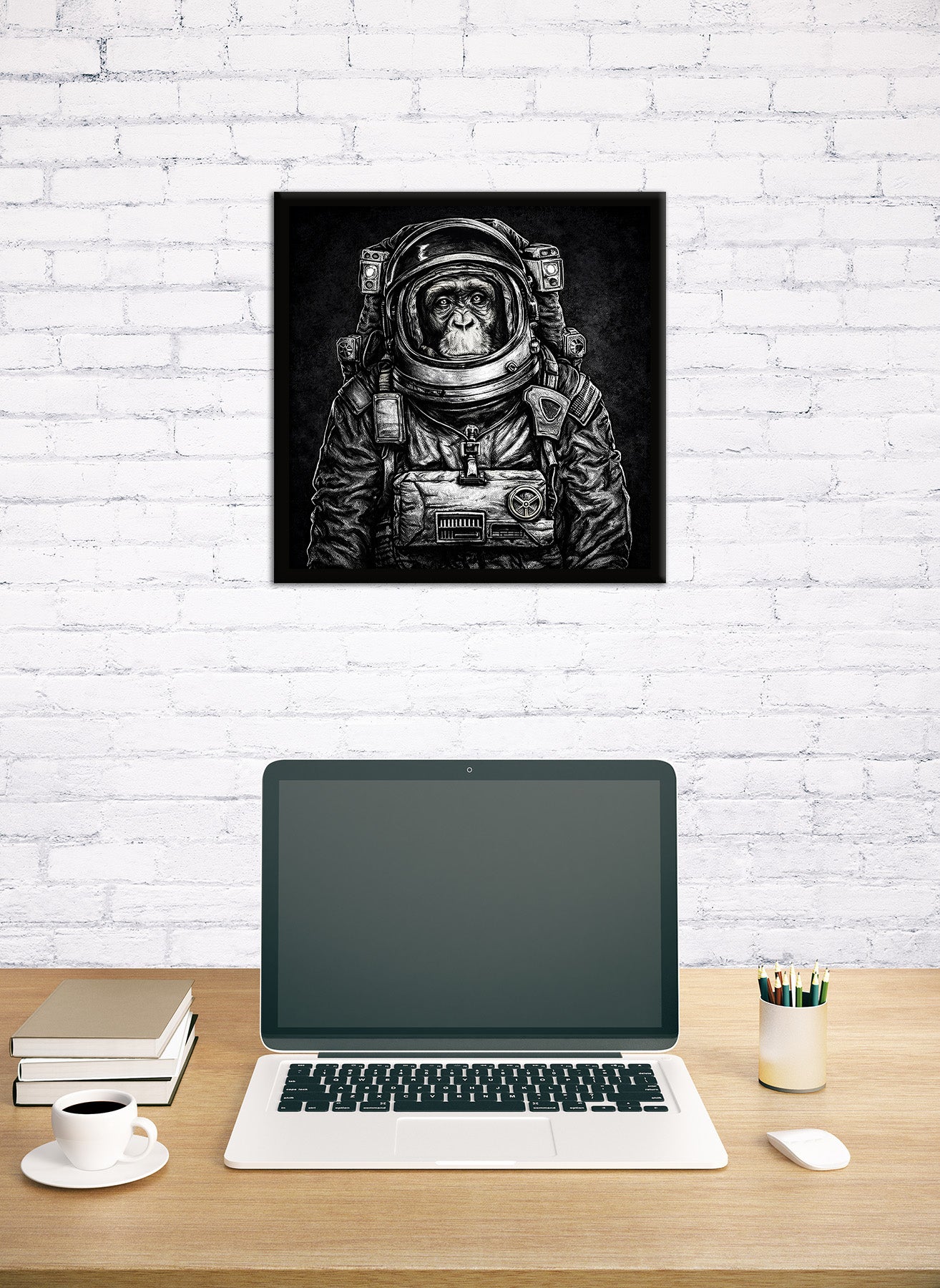 Wandbild gerahmt ASTRONAUT SCHIMPANSE 35x35 cm – Tierbild Natur Wanddeko - Ambiente 3