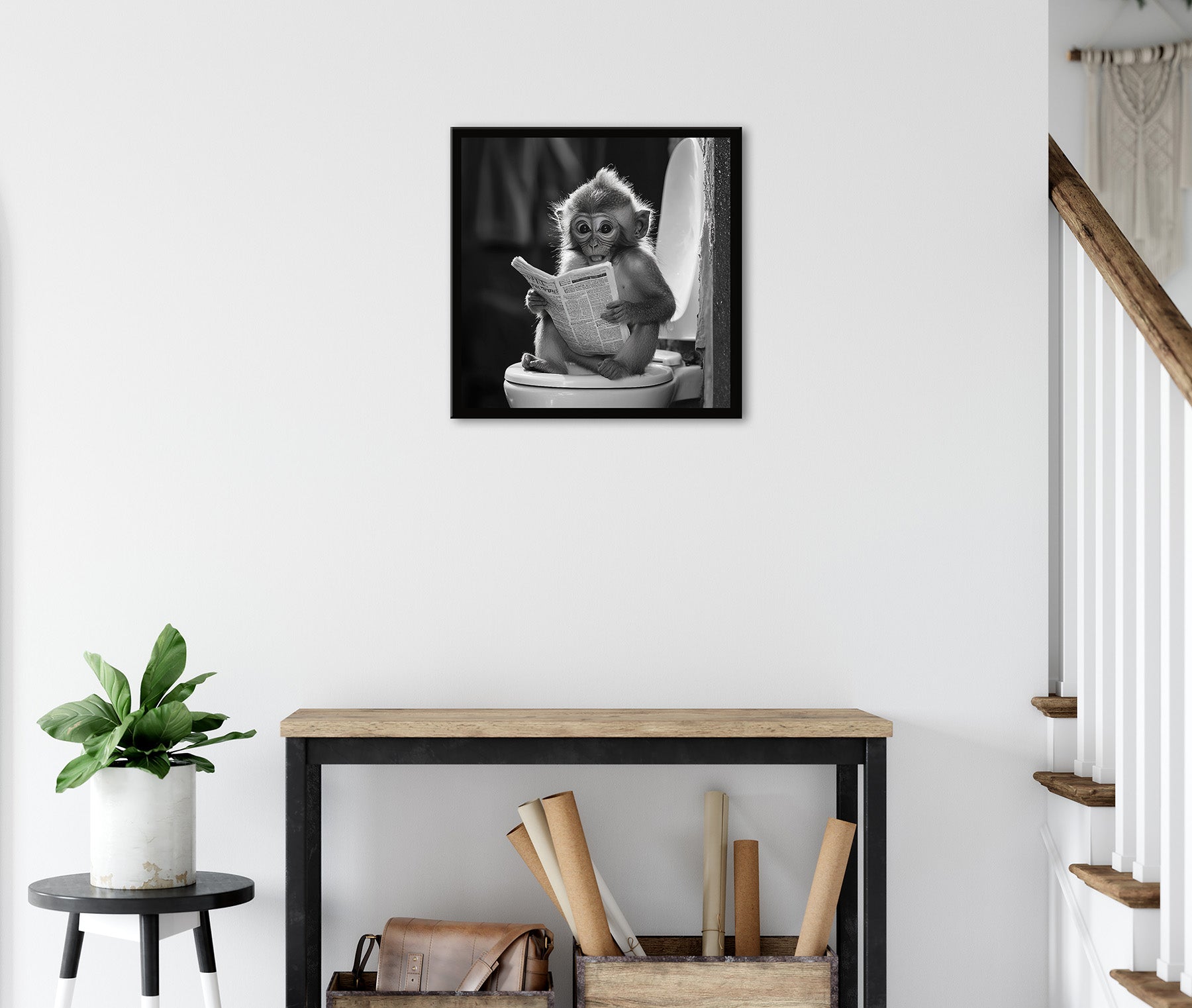 Wandbild gerahmt AFFE BEIM GESCHÄFT 35x35 cm – Tierbild Natur Wanddeko - Ambiente 3