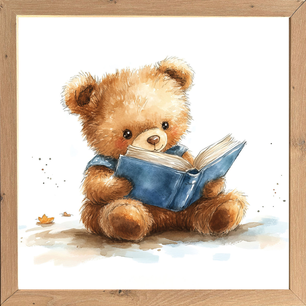 Wandbild gerahmt TEDDYBÄR MIT EINEM BUCH 35x35 cm – Kinderzimmer Wanddeko Bär