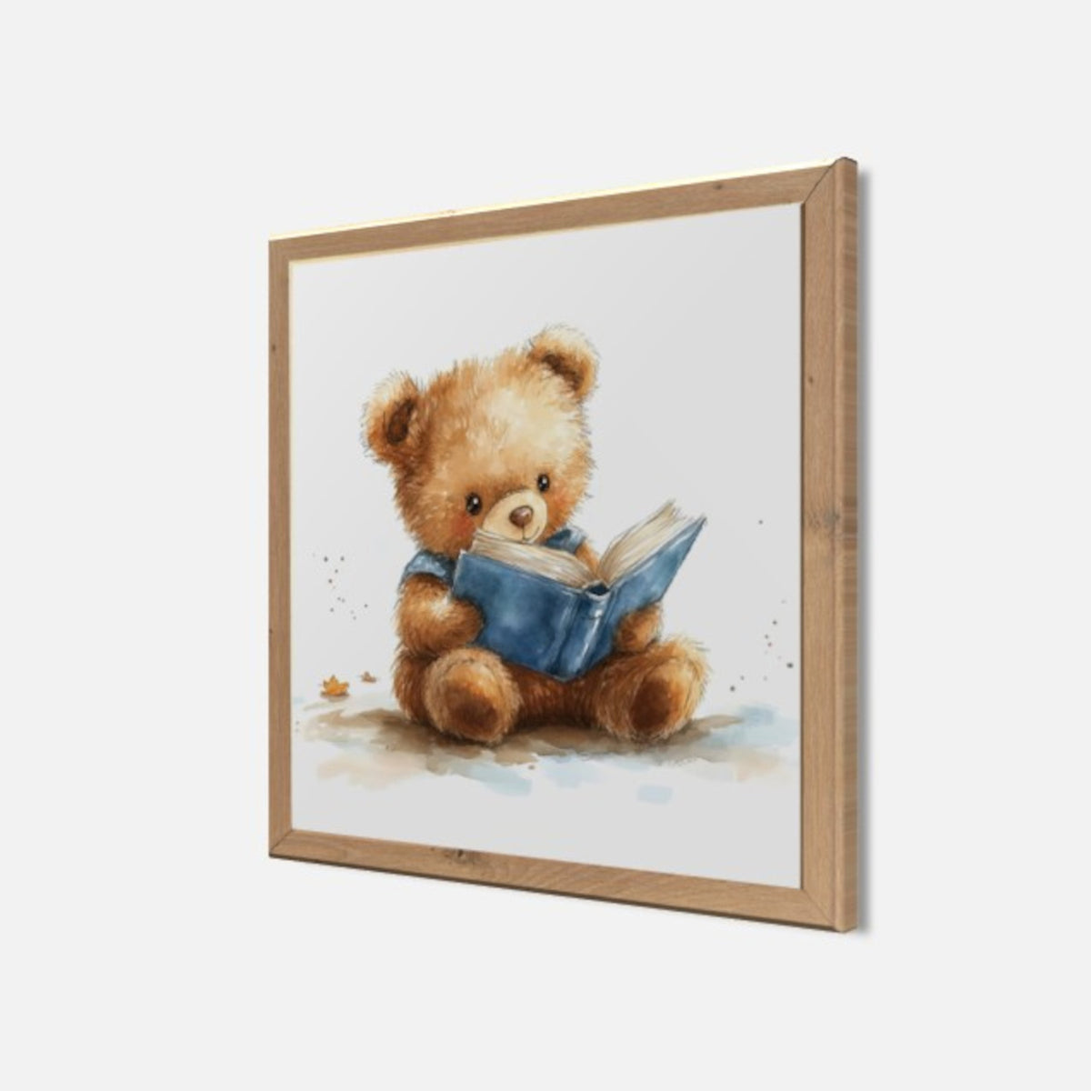 Wandbild gerahmt TEDDYBÄR MIT EINEM BUCH 35x35 cm – Kinderzimmer Wanddeko Bär - Seitenansicht