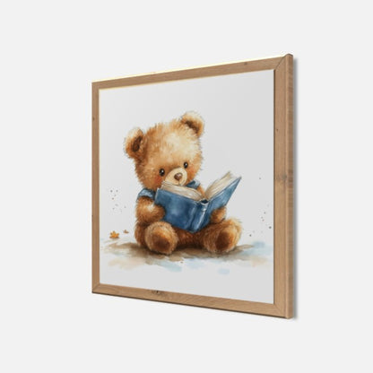 Wandbild gerahmt TEDDYBÄR MIT EINEM BUCH 35x35 cm – Kinderzimmer Wanddeko Bär - Seitenansicht