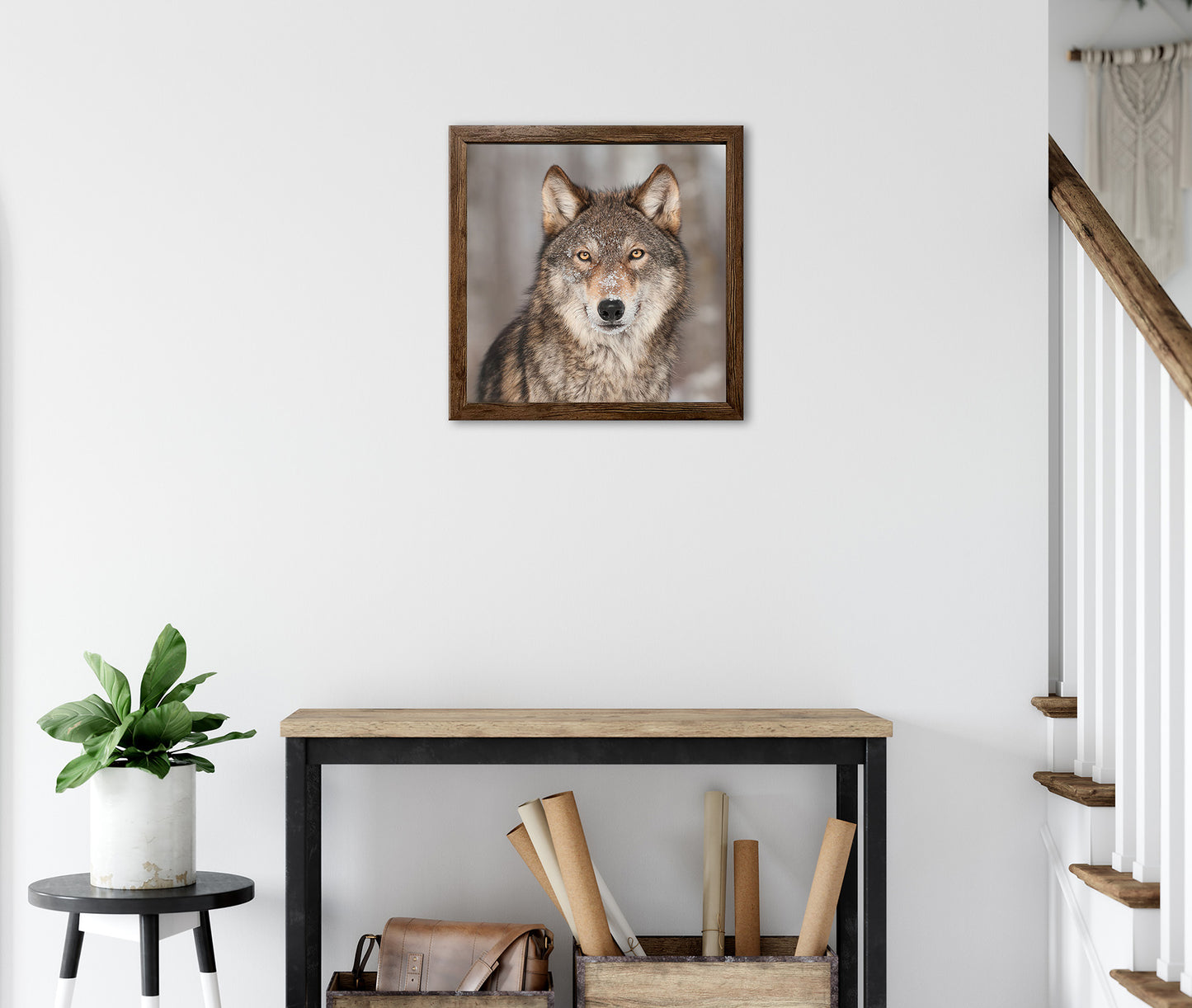 Wandbild gerahmt WOLF 35x35 cm – Tierbild Natur Wanddeko - Ambiente 3