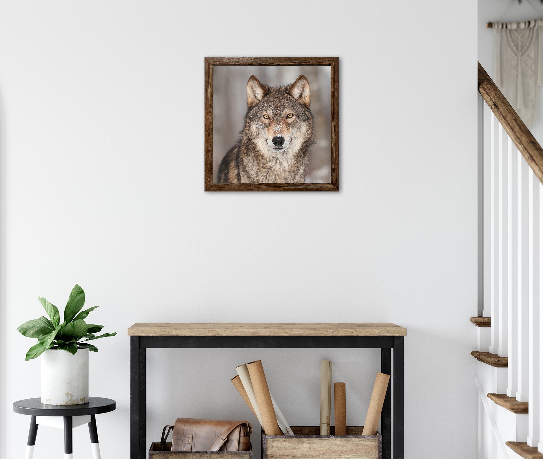 Wandbild gerahmt WOLF 35x35 cm – Tierbild Natur Wanddeko - Ambiente 3