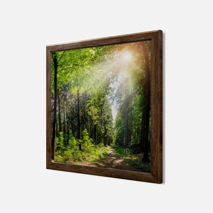 Wandbild gerahmt WALDWEG 35x35 cm – Natur Wanddeko modern - Seitenansicht