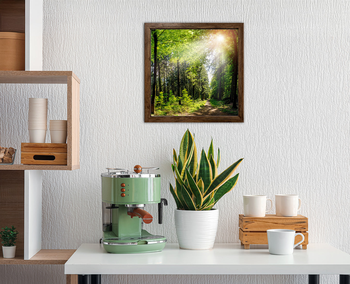 Wandbild gerahmt WALDWEG 35x35 cm – Natur Wanddeko modern - Ambiente 2