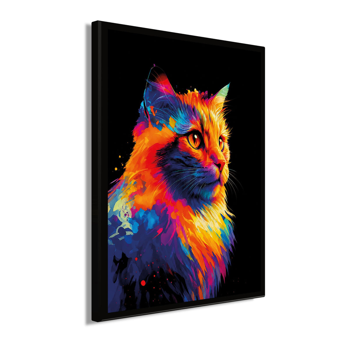Wandbild gerahmt BUNTE KATZE 40x50 cm – Wandbild Deko - Seitenansicht