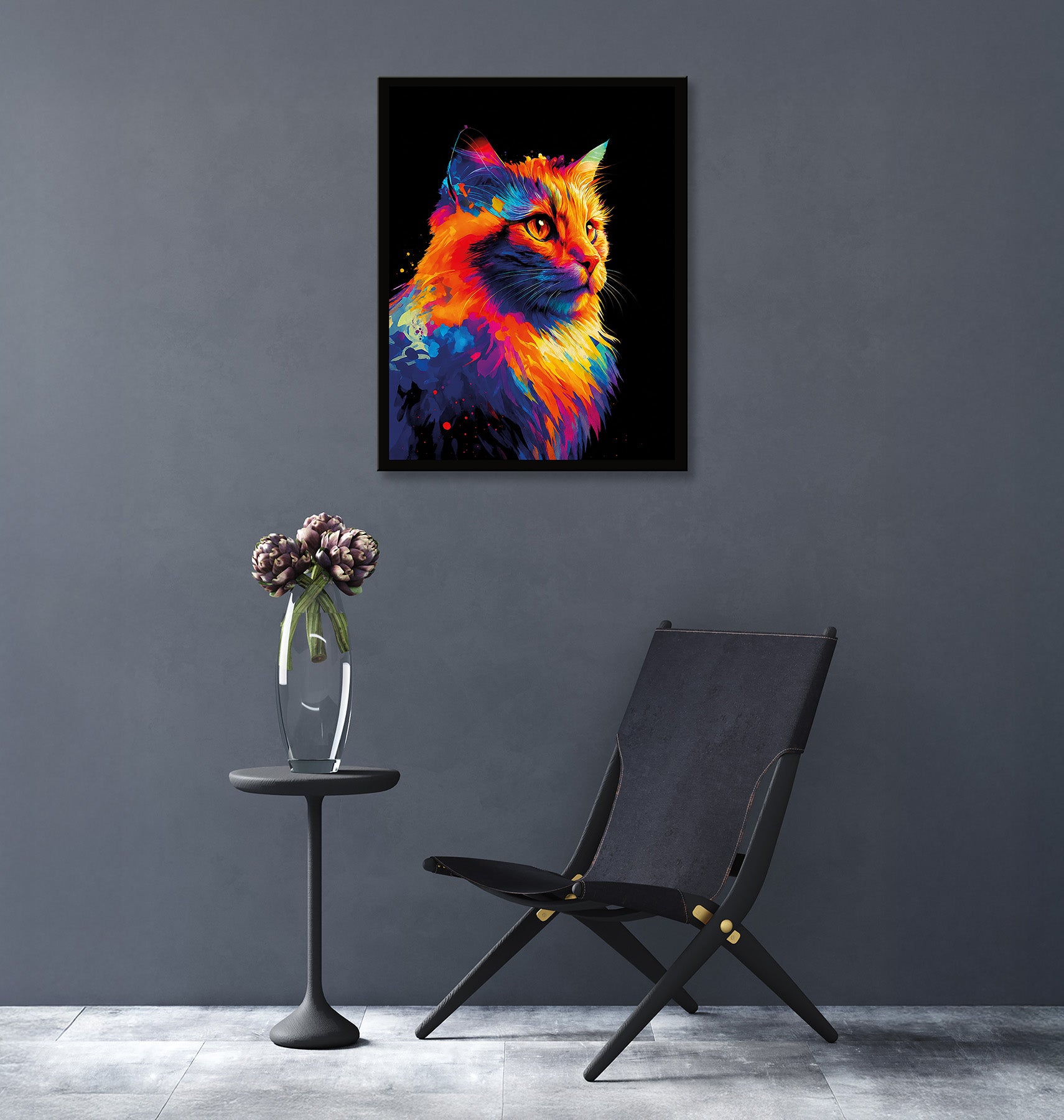 Wandbild gerahmt BUNTE KATZE 40x50 cm – Wandbild Deko - Ambiente 1