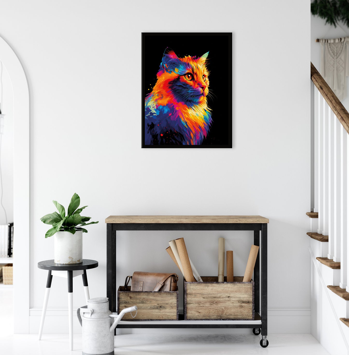 Wandbild gerahmt BUNTE KATZE 40x50 cm – Wandbild Deko - Ambiente 2