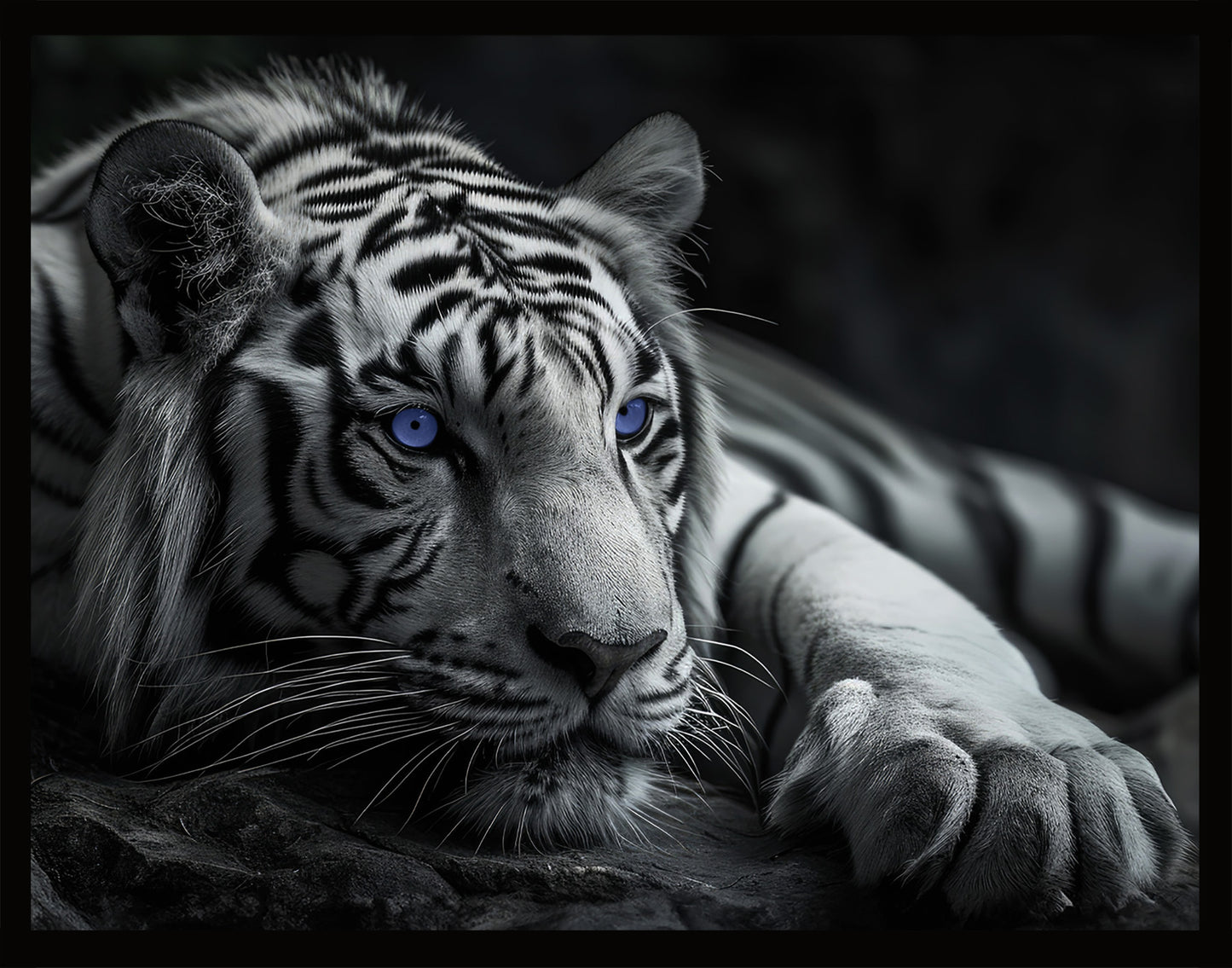 Wandbild gerahmt TIGER MIT BLAUEN AUGEN 40x50 cm – Tierbild Natur Wanddeko