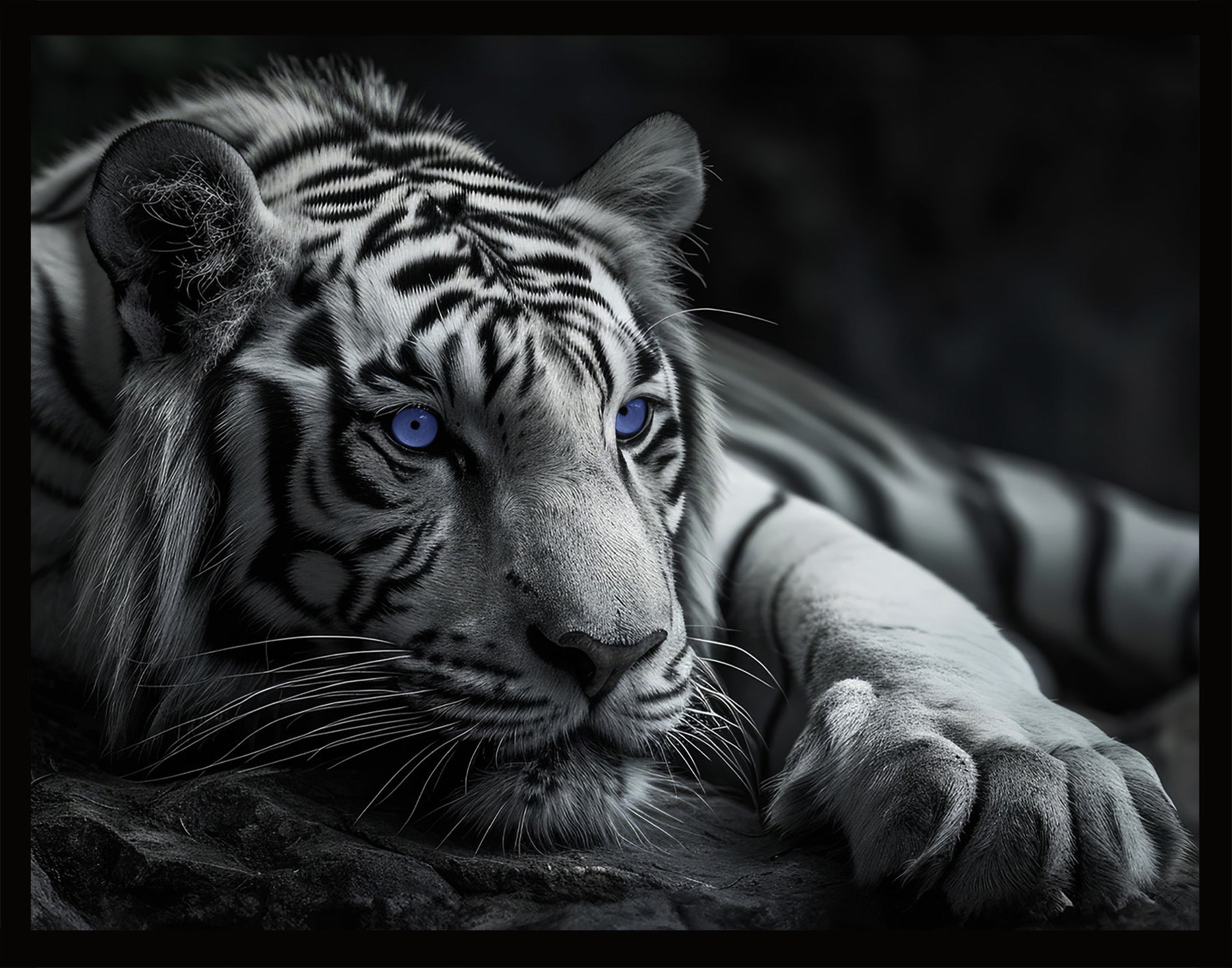 Wandbild gerahmt TIGER MIT BLAUEN AUGEN 40x50 cm – Tierbild Natur Wanddeko